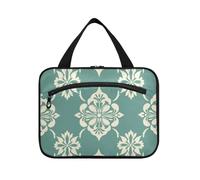 Bohemia India Vine Scroll Light Green Hanging Travel Organizer Bags with Hook, Designer Washable Tote Bag for Trip Essentials Toilet Bolsa para guardar maquillaje L