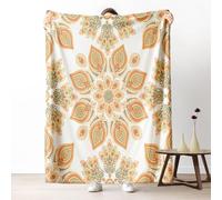 Bohemia Mandala Blanket for Couch, Boho Chic Floral Fleece Blankets 60"x80" Warm Soft, Vintage Flower Ornate Throw Blanket for Bed, Cozy Lightweight Washable Bedding for All Season