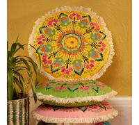 Bohemia Mandala Embroidered Cushion - Yellow