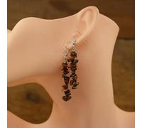 Bohemia Natural Stone Gravel Tassel Earring Raw Crystal Fluorite Chips Dangle Hook Eardrop Women Jewelry Gift,Tiger Eye