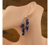 Bohemia Natural Stone Gravel Tassel Earring Raw Crystal Fluorite Chips Dangle Hook Eardrop Women Jewelry Gift,Lapis Lazuli