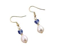 Bohemia Pearl Drop Earrings Heart Shape Blue Dot Stone Dangly Earrings with Gold Plated Hooks Dainty Crystal Jewellery Gift for Women Girls