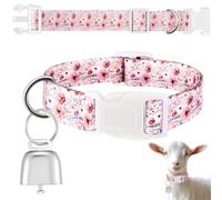 Bohemia Pink Rose Goat Collar with Grazing Rose Gold Copper Bell and Adjustable Nylon Floral Collar Goat Supplies for Spring Summer Herding, Farm Animal Horse Sheep Cow Pet Loud Cowbell Accessories