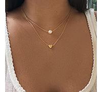 Bohemia Simple Fashion Imitation Pearl Love Heart Double Layer Clavicle Chain Necklace Accessories Female Jewelry