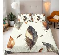 Bohemia Single Duvet Cover Set, Bohemian Feathers Kid's Duvet Cover 150x200cm, Beddding Sets Microfiber 3 Piece Comforter Covers Set with Zipper Closure with 2 Pillowcase