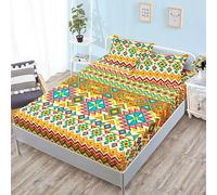 Bohemia Small Double Fitted Sheet Pattern Bed Sheets Deep Pocket 12 inch (30 cm) Soft Cozy 3 Piece Microfibre Bed Sheet 120x190 cm with 2 Pillowcases 50x75 cm