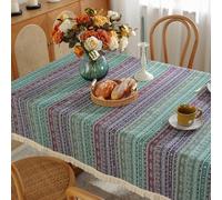 Bohemia Style Rectangular Tablecloth - Wrinkle-Free Linen with Tassels Textured Design for Outdoor Garden Parties Cafes and Indoor Kitchen (140x140cm/55x55)