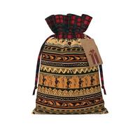 Bohemia Style Traditional African Pattern Christmas Burlap Gift Bags With Drawstring, Christmas Linen Treat Bags W/Tags Goody Gift Bag Xmas Candy Reusable Gifts Wrapping Bag Xmas Holiday Party Favors