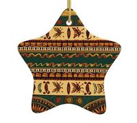 Bohemia Style Traditional African Pattern Christmas Ceramic Star Ornament with Hanging Ribbon, Holiday Hanging Decoration for Tree & Home