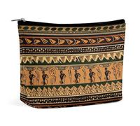 Bohemia Style Traditional African Pattern Makeup Bag Wide-Open Travel Bag Organizer for Toiletry Make Up Cosmetic Waterproof Portable Zipper Pouch Purse Lightweight Small Makeupbag Gift for Women Girl