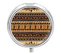 Bohemia Style Traditional African Pattern Pill Box 3 Compartment Travel Pill Organizer 3 Times A Day Cute Mini Pill Case for Purse & Pocket Portable Metal Medicine Box with Mirror Round Daily Medicine
