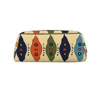 Bohemia Style Traditional African Pattern Print Leather Pencil Case with Silver Zipper, Multi-Use Cosmetic & Stationery Organizer, Waterproof Desk Storage Pouch for School, Office & Travel Gifts