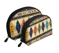 Bohemia Style Traditional African Pattern Print Small Purses 2Pcs Portable Coin Purse Makeup Bag Soft Vacation Pouch Change Holder Wallet with Zipper Portable for Shopping Travel Party Cosmetic Bag