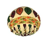Bohemia Style Traditional African Pattern Print Soft Lined Shower Cap, Double Layer Washable Wide Elastic Band Hair Shower Cap For Bath