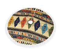 Bohemia Style Traditional African Pattern Printed Christmas Tree Skirt 30 inch with Tassel Tree Base Cover for Xmas Tree Christmas Decorations