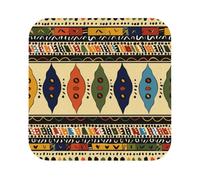 Bohemia Style Traditional African Pattern Printed Coasters for Drinks Set of 6 PVC Leather Coasters Table Protection Coffee Cup Mat for Bar Kitchen Home, Square