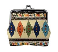 Bohemia Style Traditional African Pattern Printed Kiss-lock Coin Purse Wallet - Leather Mini Change Pouch Holder for Men Women