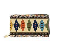Bohemia Style Traditional African Pattern Printed Leather Wallet for Men Women, Long Clutch Handbag with 12 Card Holder and 3 Money Clip