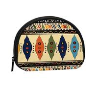Bohemia Style Traditional African Pattern Printed Mini Coin Pouch, Shell Shape Zip Around Wallet, Small Zipper Pouch for Cash, Cards, Keys, Lipstick, Storage Pouch, Travel Organizer