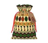 Bohemia Style Traditional African Pattern Printing 4.7x6.9 Inch Christmas Bag Drawstring Closure,For Christmas Anniversaries Birthdays