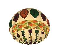 Bohemia Style Traditional African Pattern Shower Cap for Women Men Large Waterproof Shower Bonnet Elastic Band Bathing Hair Hat Spa Salon Caps Double Layered Reusable Bath Caps for Long Hair, Braids