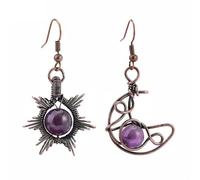 Bohemia Sun and Moon Drop Earrings for Woment Healing Natural Stone Wire Wrapped Pendant Earrings Jewelry Accessorise