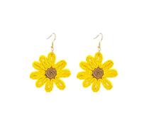 Bohemia Sun Flower Earrings Dainty Daisy Dangle Earrings Hand Woven Lafite Earrings for Women Teens Party Jewelry, Zinc, No Gemstone