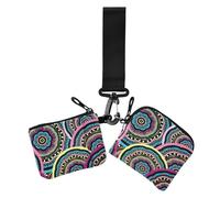 Bohemia Tribe Circle Women's Dual Wallets Business Card Cases Cute Fashion Change Purse Key Holder with Wristlet Strap for Ladies 2 Packs