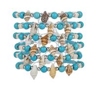 Bohemia Turquoise Conch Beaded Strand Bracelets Handmade Adjustable Natural Sea Shell Turtle Stone Beads Stackable Bracelet Friendship Woven Wristbands for Women Men Summer Beach Surfer Jewelry, M