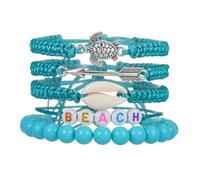 Bohemia Turquoise Conch Beaded Strand Bracelets Handmade Adjustable Natural Sea Shell Turtle Stone Beads Stackable Bracelet Friendship Woven Wristbands for Women Men Summer Beach Surfer Jewelry, M