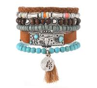Bohemia Western Cowboy Turquoise Wood Beaded Stretch Bracelets Retro Multilayer Bull Cow Head Cactus Flower Stackable Bracelet for Women Men Ethnic Country Costume Jewelry Gifts, M, Resin, no gemstone