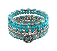 Bohemia Western Cowboy Turquoise Wood Beaded Stretch Bracelets Retro Multilayer Bull Cow Head Cactus Flower Stackable Bracelet for Women Men Ethnic Country Costume Jewelry Gifts, M, Resin, no gemstone