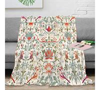 Bohemia William Morris Art Throw Blanket,Abstract Retro Mid Century Boho Floral Bird Flannel Fleece Blanket 60x80inch(150x200cm) Lightweight Cozy