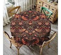 Bohemia William Morris Tablecloth, Original Design Vintage Bird Flower Print Table Cover for Holiday Home Picnic Party Dining Room Kitchen Decor, (Red Strawberry Thief) 70x70inch