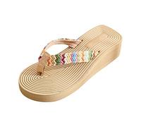 Bohemia Women's Wedge Flip Flops for Platform raided Colorful Straps Arch Support Slip-On Thongs Sandals Fashion Simple Comfortable Summer Vacation Beach Pool Swimming Walking (Beige, 5.5)