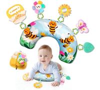 BOHEMIABY Bee Baby Tummy Time Pillow, Toddler Sensory Toys, Newborn Tummy Time Mirror with Removable Sunflower Mirror, Butterflies, Honey Pot Zipper Pockets Colorful Flowers for 0-24 Months Baby