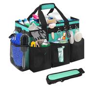BOHEMIABY Cleaning Bags for Housekeepers, Large Cleaning Supplies Organizer with Handles & Shoulder Strap, Cleaning Caddy Bag with Foldable Divider for Cleaners, Car Horse Cleaning Bag (Green)