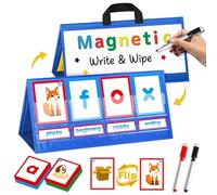 BOHEMIABY Desktop CVC Words Spelling Spelling Pocket Chart, Hunging Magnetic White Boards for Kids with Flash Cards, Word Games with 2 Removable Storage Pockets for School Classroom Home Toddlers