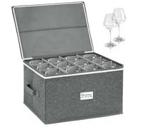 BOHEMIABY Wine Glass Storage Box with Dividers, Camping Wine Storage Box Holds 12 Glasses, Cocktail Glasses, Tumblers Hard Shell and Stackable, Label Window (Wine Glass)