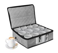 BOHEMIABY Wine Glass Storage Box with Dividers, Camping Wine Storage Box Holds 12 Glasses, Cocktail Glasses, Tumblers Hard Shell and Stackable, Label Window (Coffee Cup)
