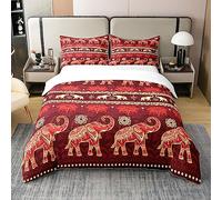 Bohemian 100% Cotton Duvet Cover Double Size Boho Elephant Printed Bedding 100% Cotton Set Women Hippie1 Mandala Comforter Cover Exotic Southwestern Bedspread Cover Bedroom Collection 3Pcs