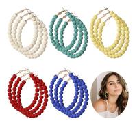 Bohemian 15 Pairs Beaded Hoop Earrings Set, Acrylic Dangle Earrings With Mixed Colors, Chic Circle Earrings For Women And Girls