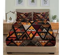 Bohemian African Tribal Style Soft Cozy Brushed Microfibre Fitted Sheet Set 4ft Small Double 48x75 inch 30cm Deep Pocket Brown Fitted Bed Sheet Hypoallergenic Bedding for Boys Girls Room Decor
