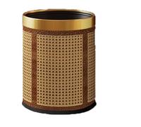 Bohemian Bamboo Pattern Leather Trash Can 10L Stylish Waste Bin for Bathroom Bedroom & OfficeEcoFriendly Recycling Bin (Gold Brown)