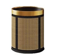 Bohemian Bamboo Pattern Leather Trash Can 10L Waste Bin for Bathroom Bedroom & Office Stylish Gold & Black Design EcoFriendly Recycling Container