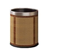 Bohemian Bamboo Weave Waste Basket 10L Leather Trash Can for Bathroom Bedroom & Office Stylish Silver & Brown Recycle Bin EcoFriendly Design