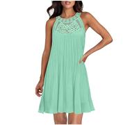 Bohemian Beach Dress for Women UK Lace Floral Elegant Halter Neck Summer Boho Midi Dresses Elegant Sleeveless Chiffon Dress Holiday Flowy Loose Swing Long Dresses Sundress for Evening Night Out