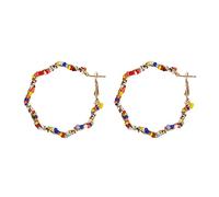 Bohemian Bead Embellished Delicate Geometric Hoop Earrings - Lightweight Sparkly Beaded, Sequin Multi Statement Round Hoops, Metal, No Gemstone