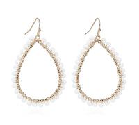 Bohemian Beaded Geometric Dangle Earrings Colorful Round Crystal Hollow Hoop Earrings for Women Boho Statement Party Jewelry, M, Zinc, No Gemstone
