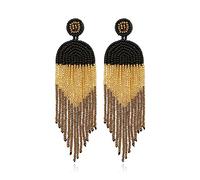 Bohemian Beaded Long Tassel Fringe Drop Earring Colorful Handmade Seed Statement Dangle Earring for Women Girl Teen Ethnic Boho Holiday Party Jewelry Gift, beads Metal, beads